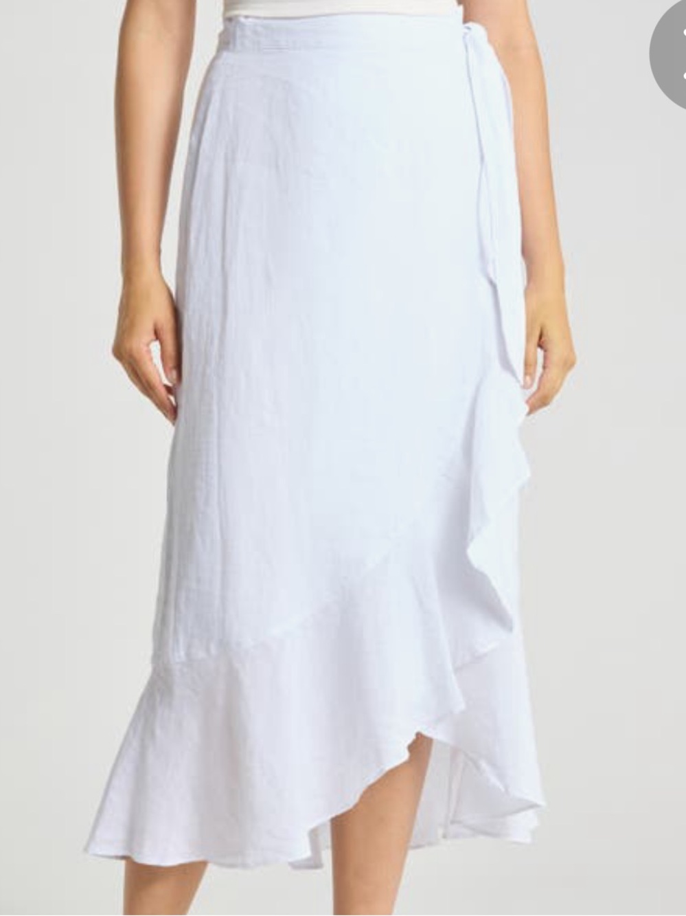 J McGLAUGHLIN White Ruffled Linen Wrap Midi Skirt Small